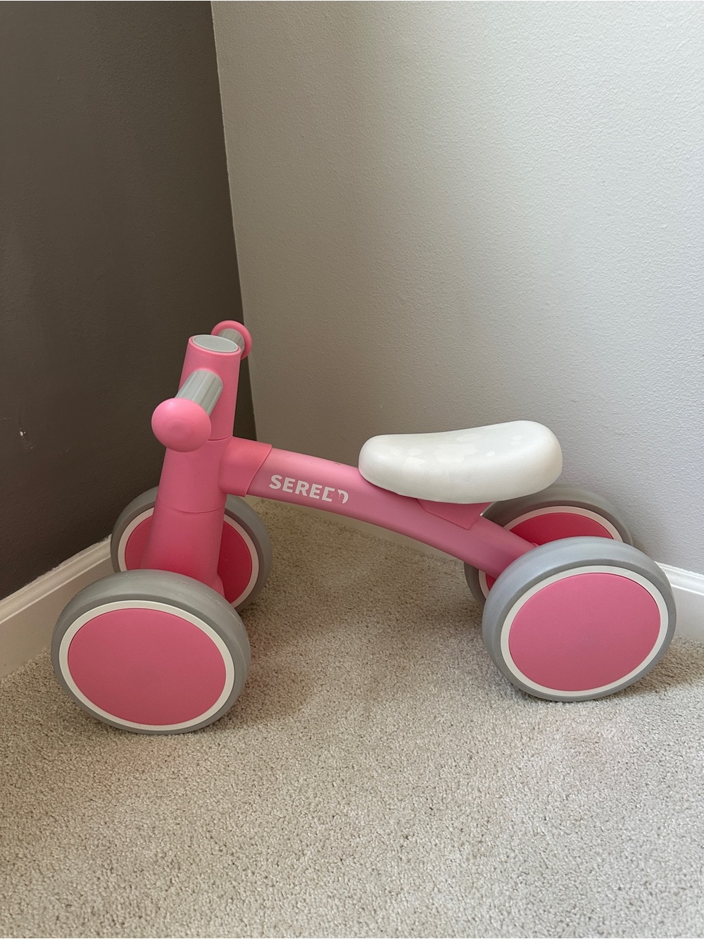 Sereed Pink Toddler Ride-On Balance Bike with White Seat